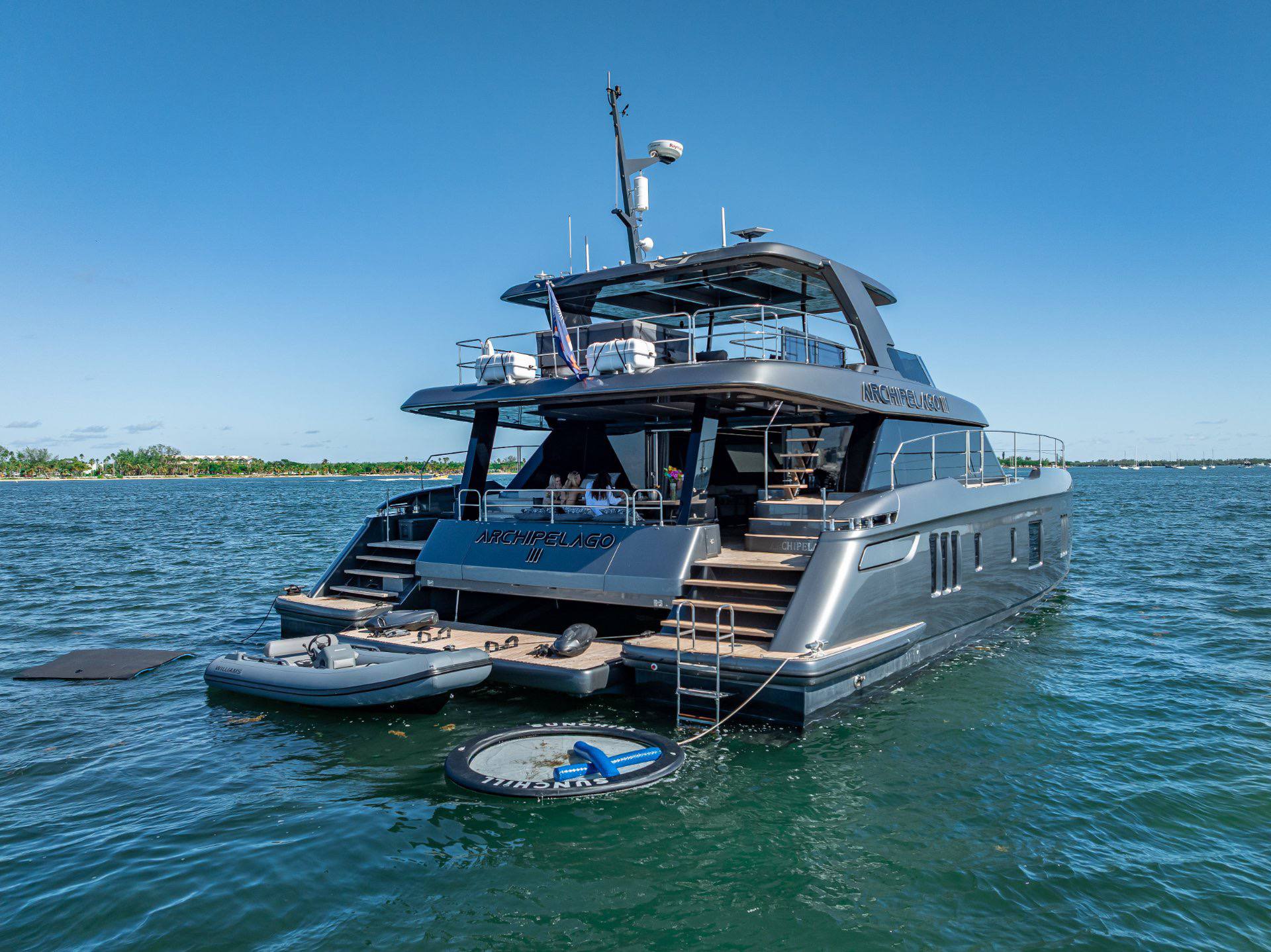 Luxury yacht exterior on the water in Miami